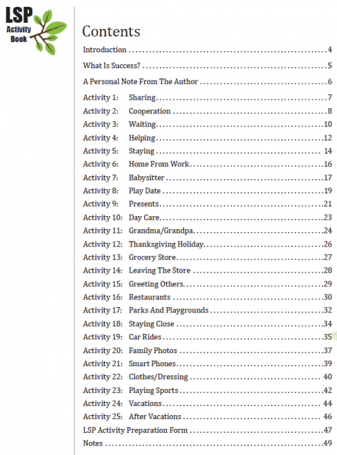 LSP Autism Therapy Book - Table of Contents