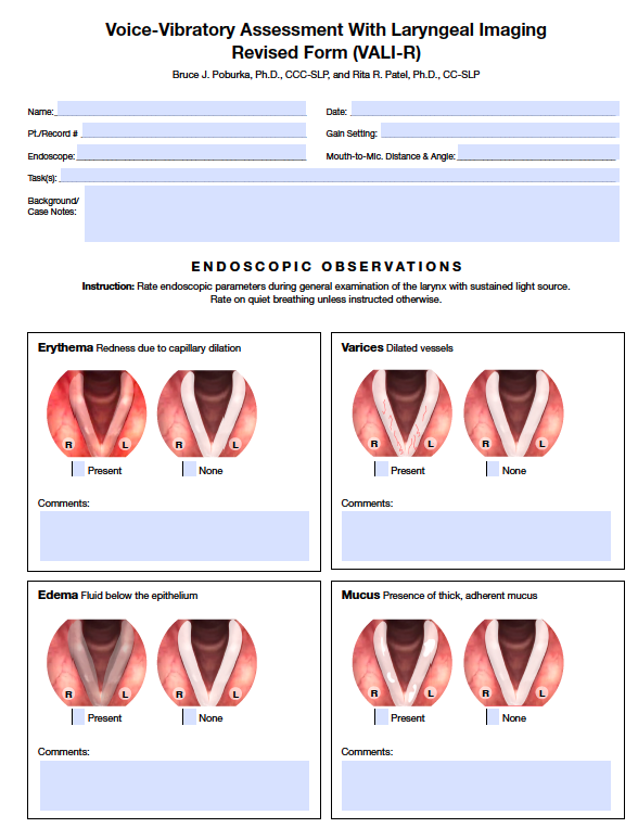 VALI-R Stroboscopy Rating Form - Speech Therapy